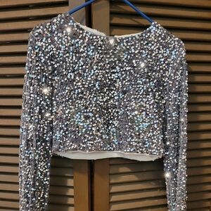 Sequin Long Sleeve Crop Top